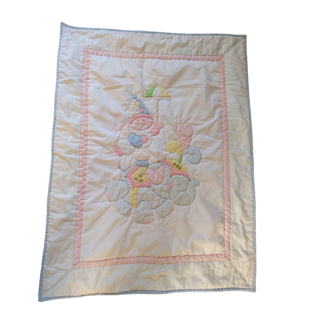 Vintage House of Hatten Baby Blanket Quilt, Clown Elephant Circus Embroider Crib